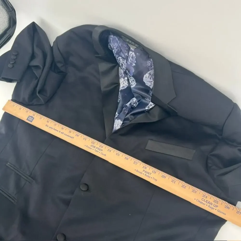 Indochino Wool Cashmere Tuxedo Suit Cumberbund Suspenders Black 50R 46x30 Formal